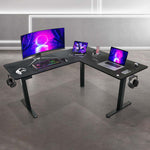 Black L-shaped gaming desk.