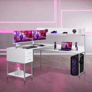 Maverick White L Shape Gaming Desk