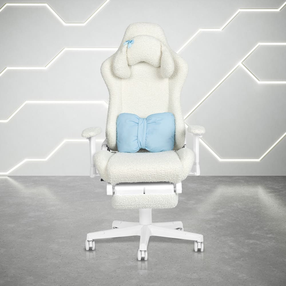 White faux fur gaming chair.
