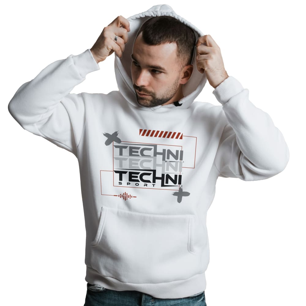 Techni Stacked Unisex White Hoodie Hoodie