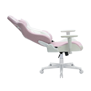 Pastel Pink and White Gaming Chair-Reclined View