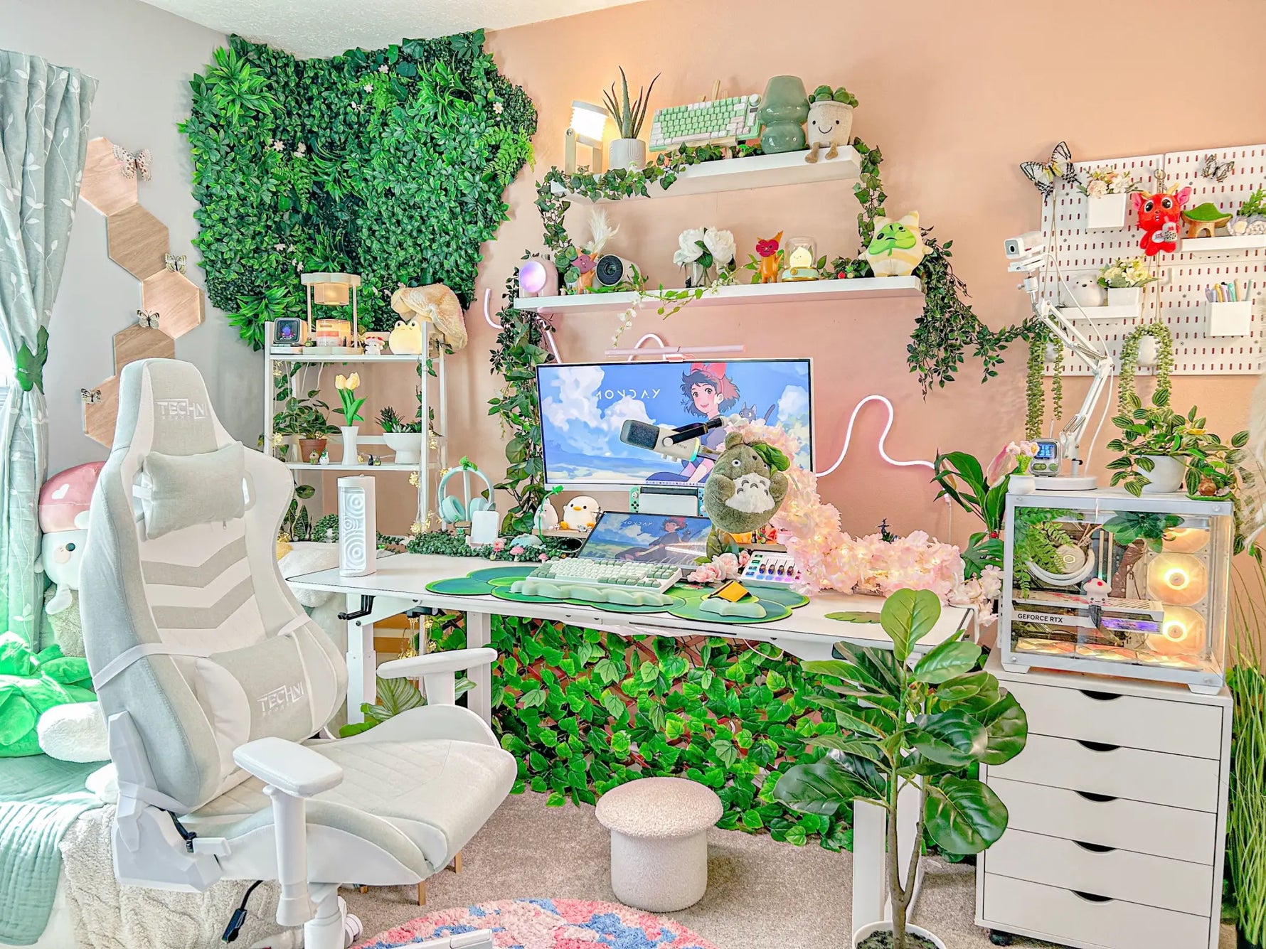 pastel green gaming chair in a cozy gaming setup by @cozycampaigns