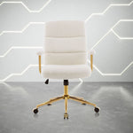 Cream sherpa office chair with gold base and casters