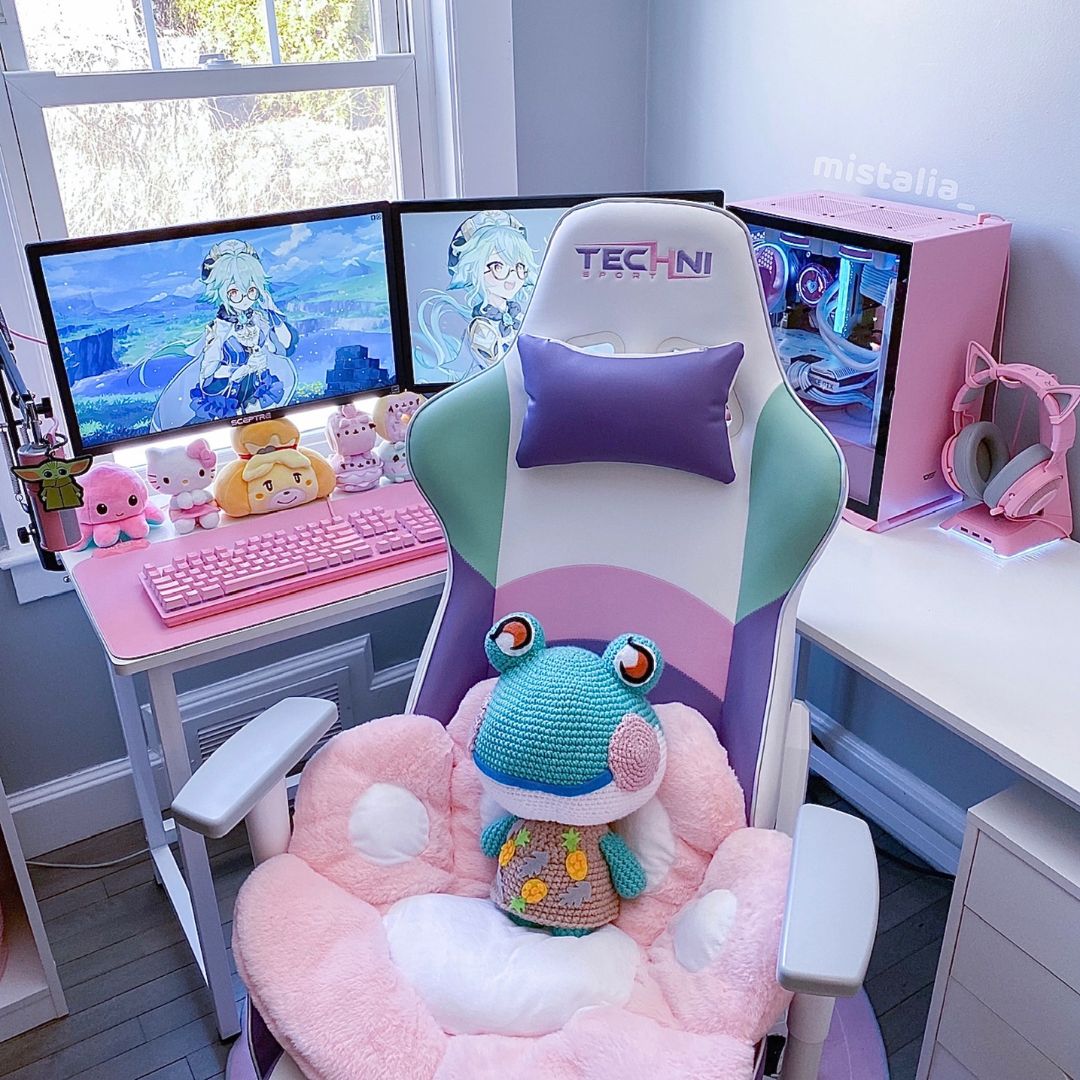 Kawaii Gaming Chair with Heart Lumbar Pillow | Cute Gaming Chair
