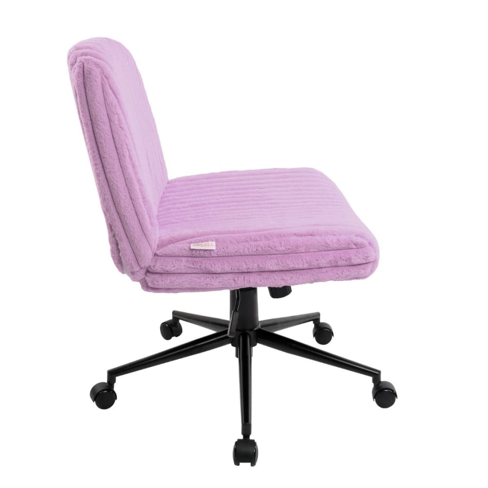Plush purple office chair with a black five-wheel base.  