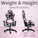 TechniSport cow print gaming chair side angle — ergonomic cow gaming chair for stylish home office setup 