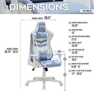 Dimensions of the pastel blue gaming chair