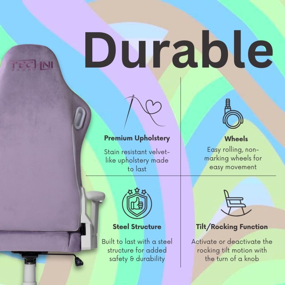 The durable features of the velvet purple gaming chair.