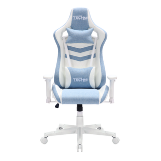 The light blue gaming chair from the technisport pastel series shown from the front view against a white background. 