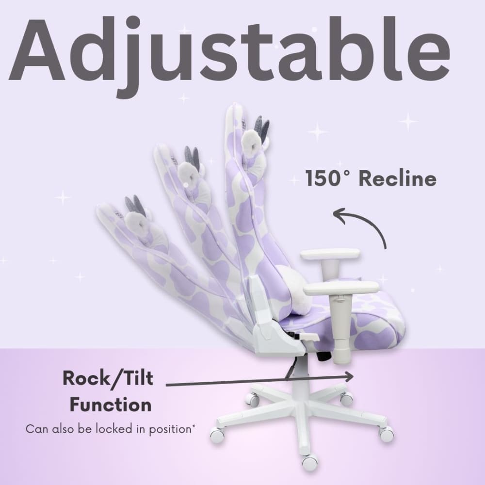 TechniSport cow print gaming chair showing adjustable recline feature – ergonomic cow gaming chair for long sessions and home office setup 