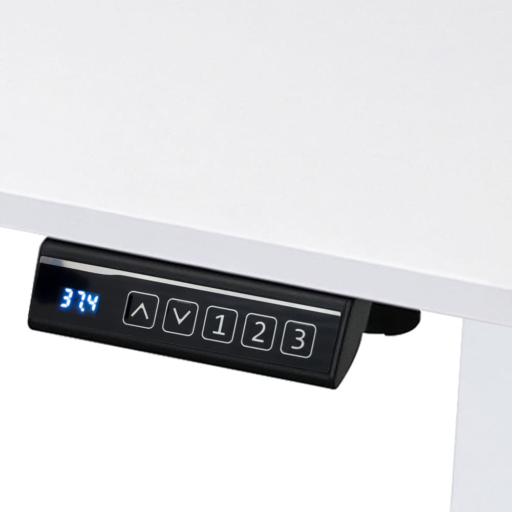 Black adjustable desk control panel.