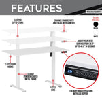 White electric sit-to-stand desk with adjustable height and memory positions.