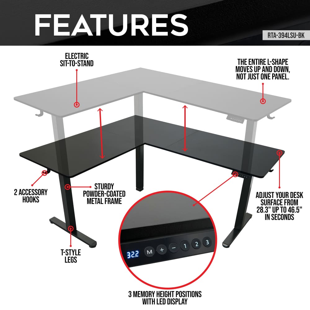 Polaris Electric Black L Shaped Standing Desk – Techni Sport