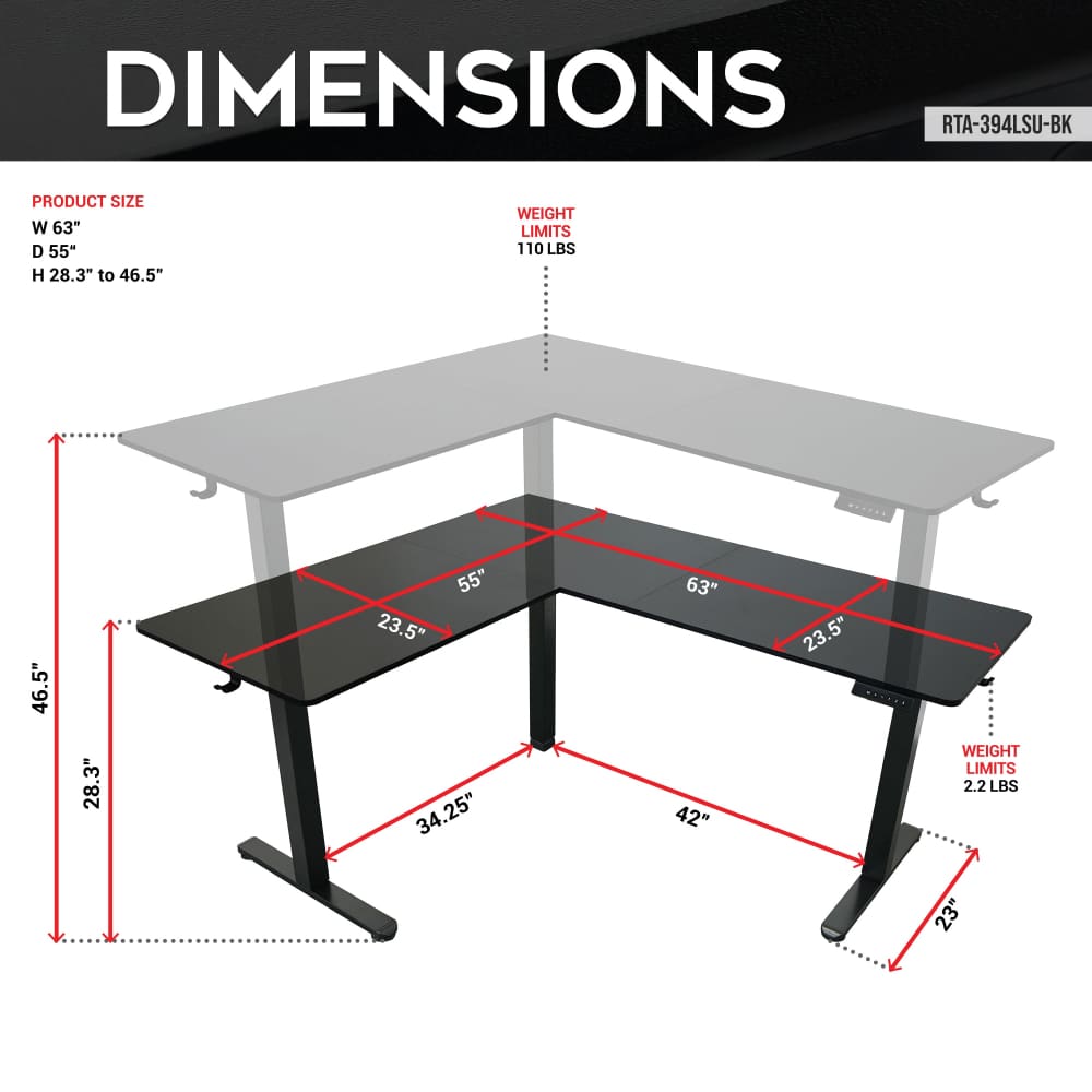 Polaris Electric Black L Shaped Standing Desk – Techni Sport