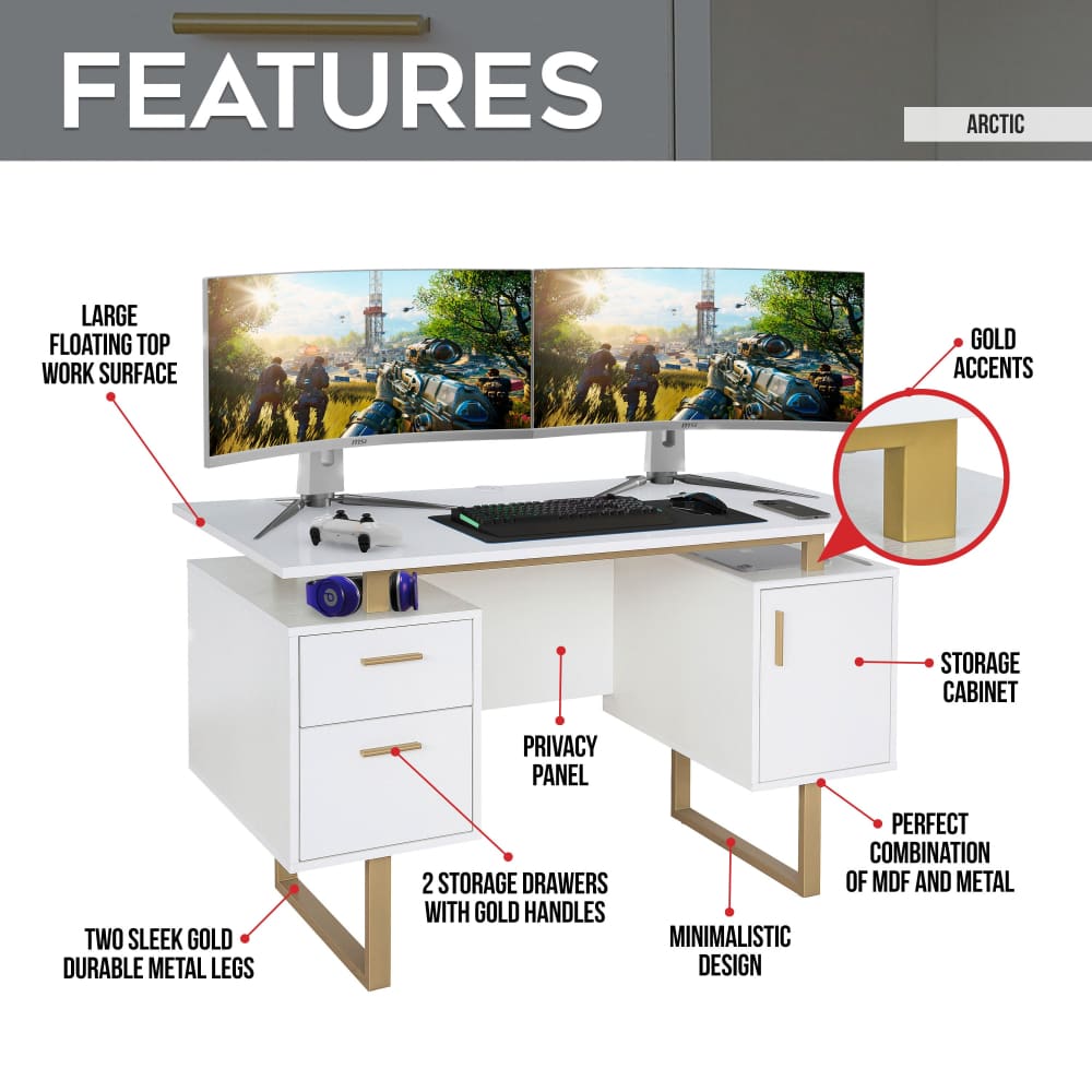 Arctic White Gaming Desk Gaming Desk