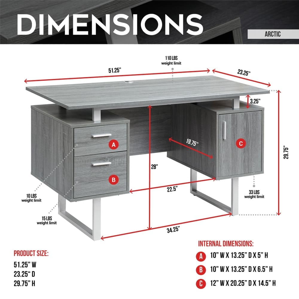 Arctic Grey Gaming Desk Gaming Desk 