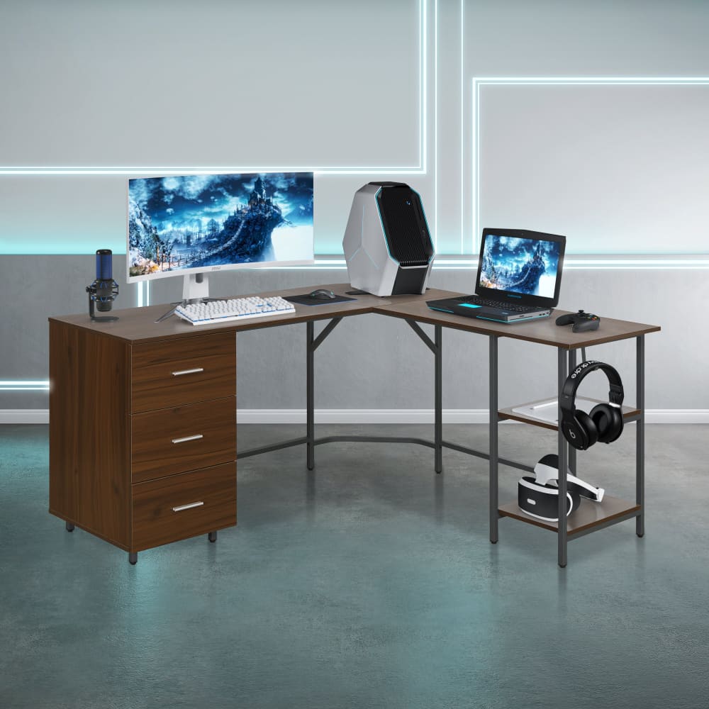 Dallas Walnut L Shape Gaming Desk Gaming Desk