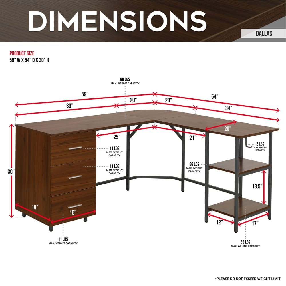 Dallas Walnut L Shape Gaming Desk Gaming Desk