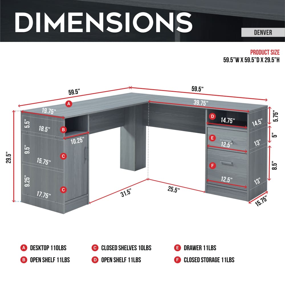 Denver Grey L Shape Gaming Desk Gaming Desk