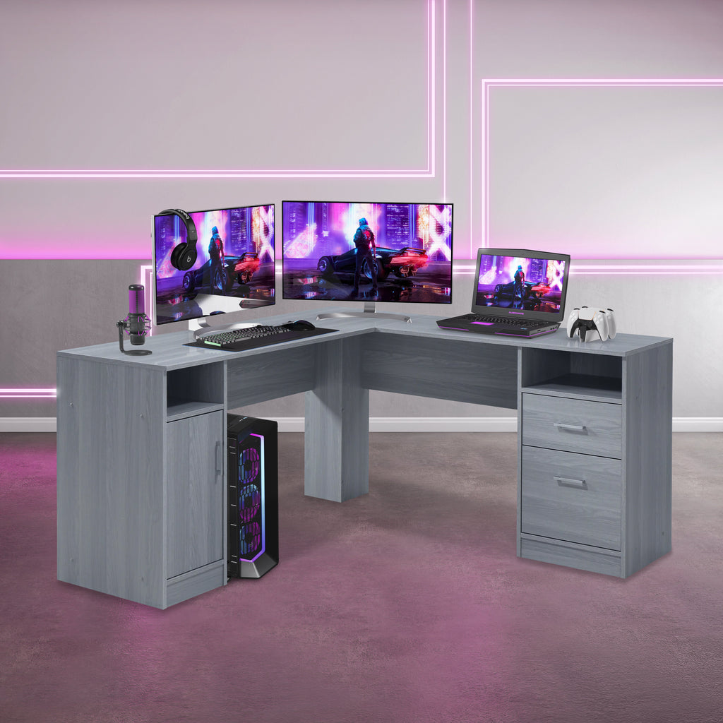 Techni Sport-Denver Grey L Shape Gaming Desk