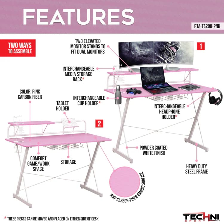 Pink Carbon Gaming Desk Pink Gaming Desk