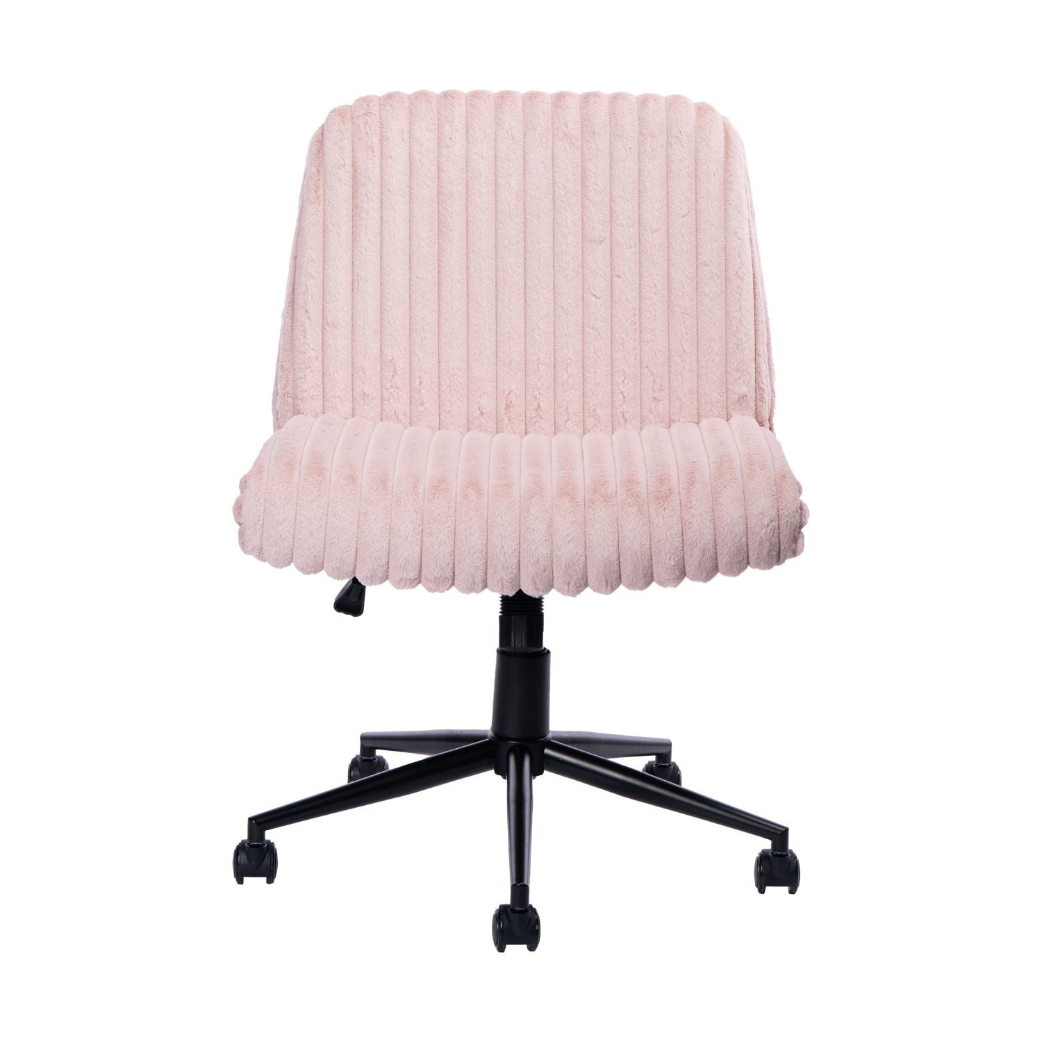 Pink cross cross chair with adjustable height, tilt/rock function chair and wheels.   