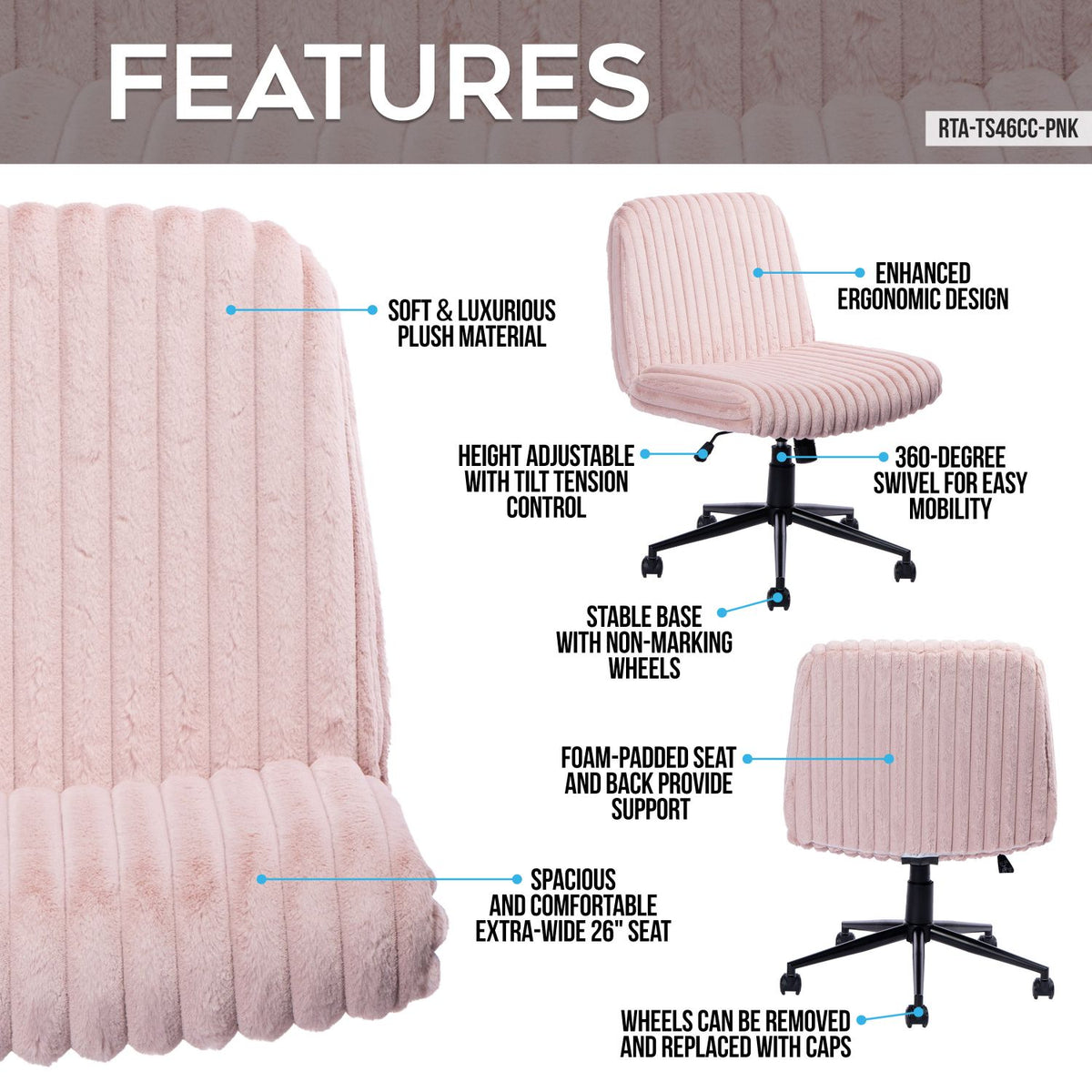 pink criss cross chair features 