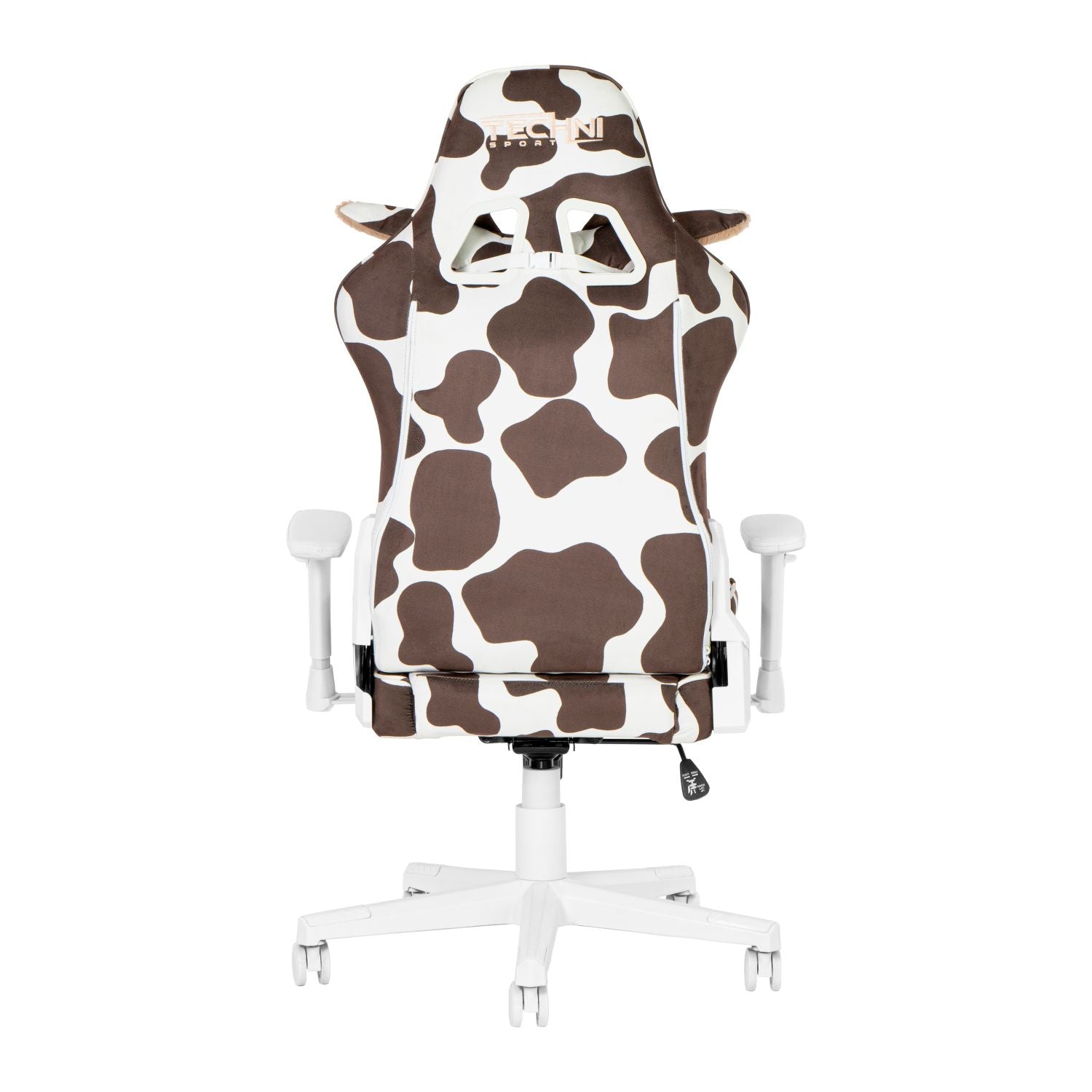 back view of brown cow gaming chair 