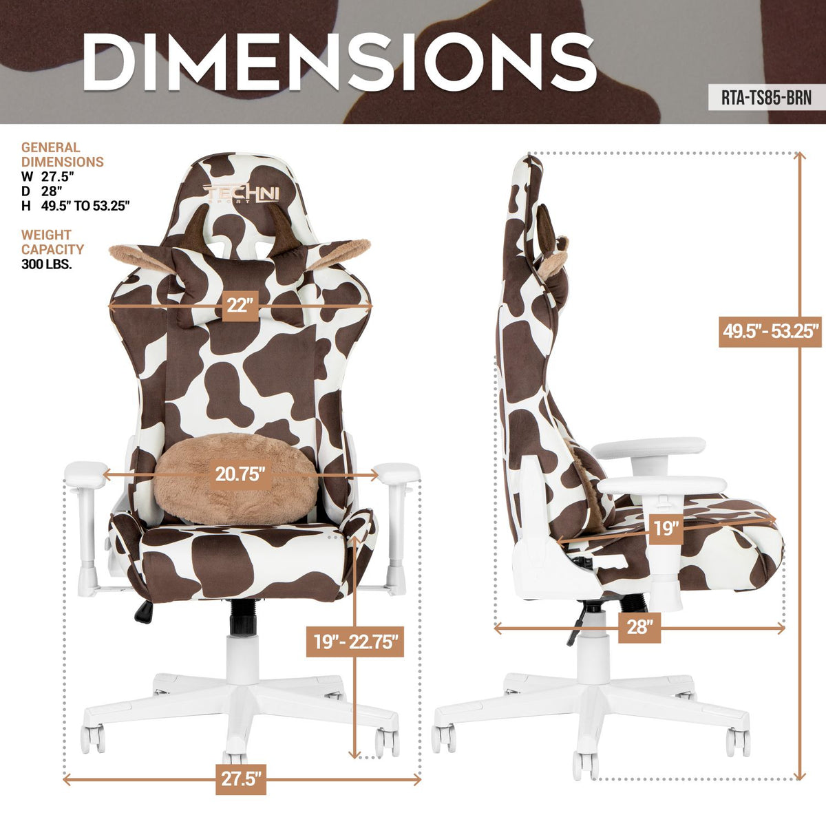 brown cow chair dimensions 