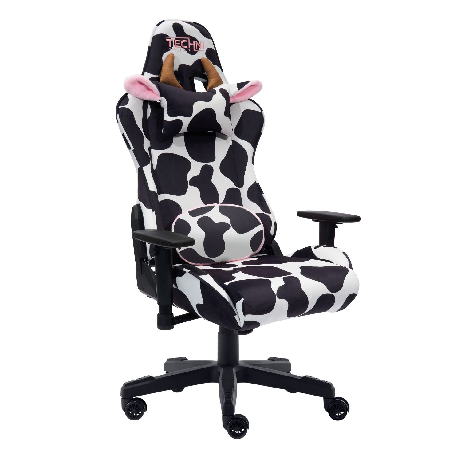 Techni Sport cow print gaming chair side view— ergonomic cow gaming chair for stylish home office setup 