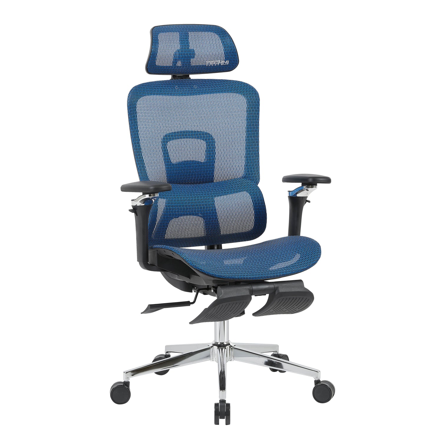 Techni Sport Ergon Mesh Gaming Chair in blue, front-facing view on white background 