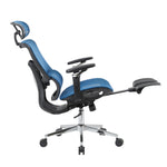 Techni Sport Ergon Mesh Gaming Chair in blue, side view reclined with footrest extended 