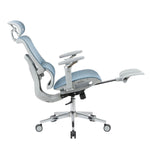 Techni Sport Ergon Mesh Gaming Chair in teal, side view reclined with footrest extended 