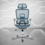 Techni Sport Ergon Mesh Gaming Chair in teal, front view with headrest and footrest extended 