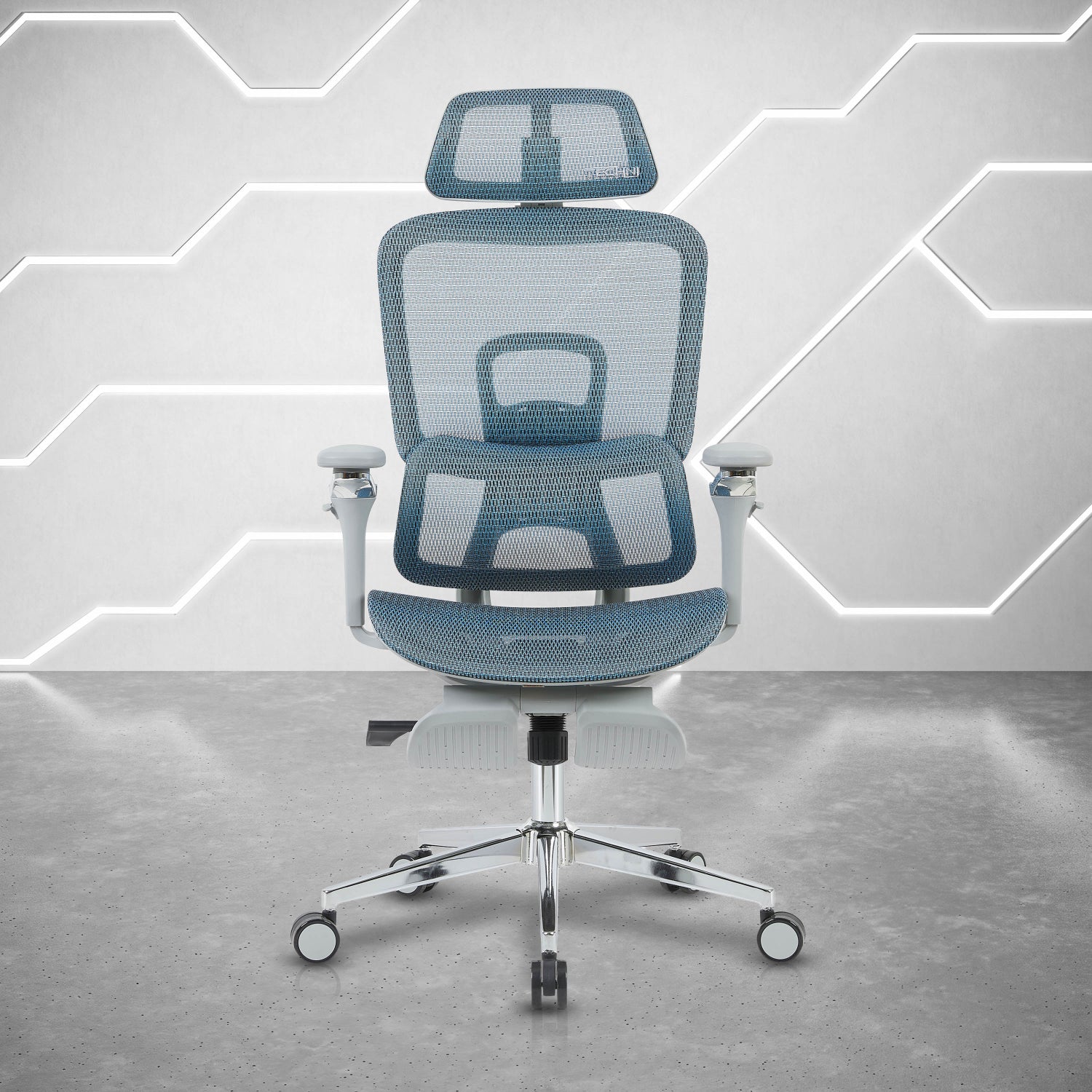 Techni Sport Ergon Mesh Gaming Chair in teal, front view with headrest and footrest extended #teal