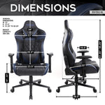Gaming chair with dimensions labeled on a white background 