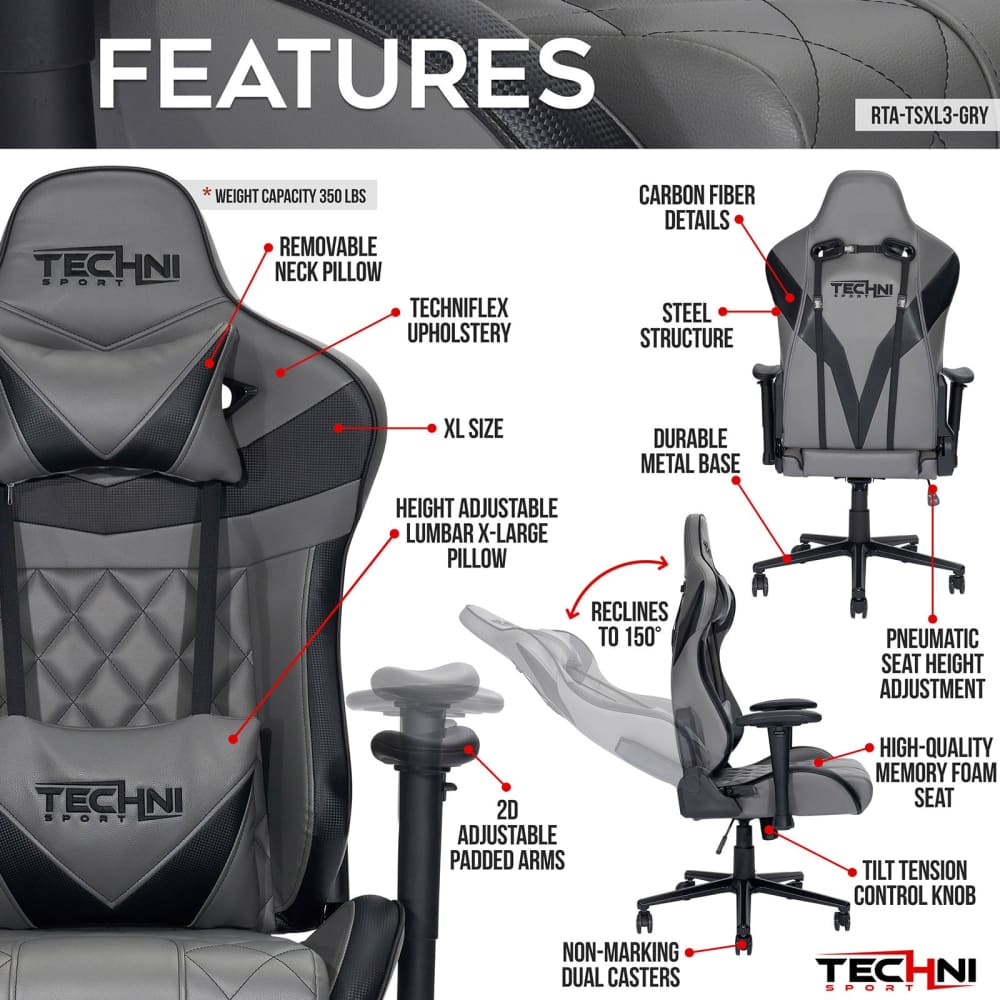 GamerXL Grey Gaming Chair Gaming Chair