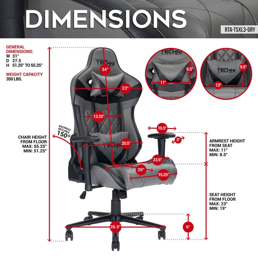 GamerXL Grey Gaming Chair Gaming Chair
