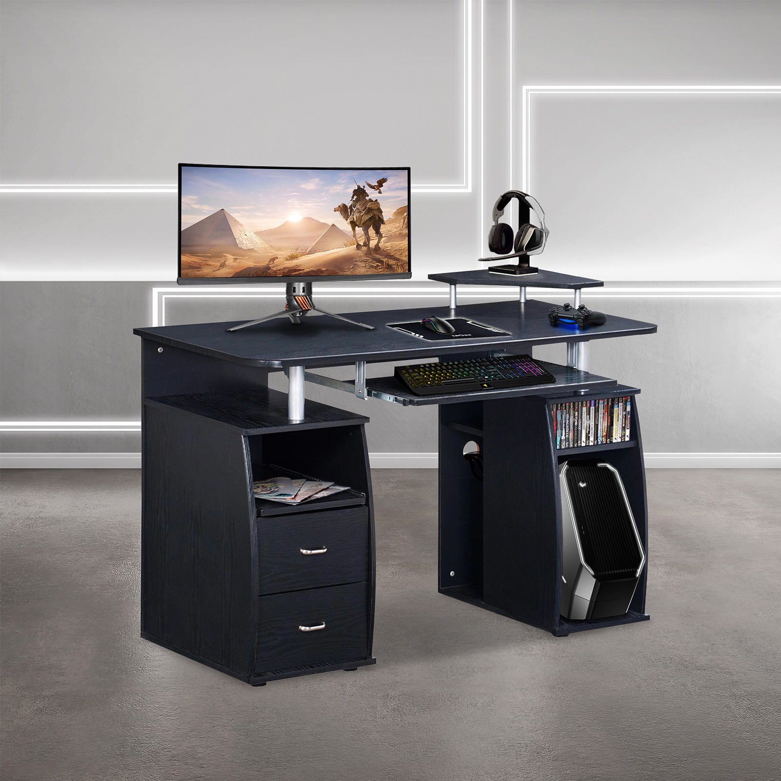 Techni Sport Ergonomic Computer Gaming Desk Workstation with