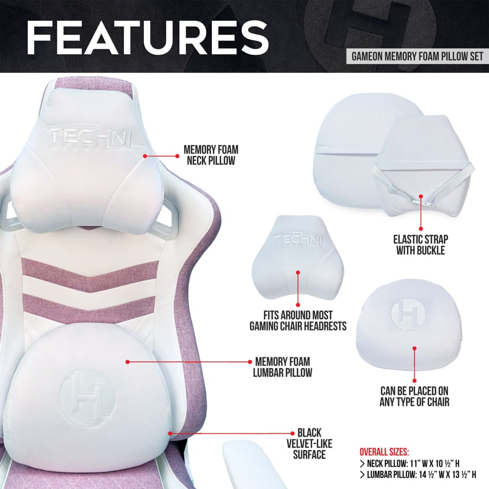 GameON-White Memory Foam Neck & Lumbar Pillow Set Pillow