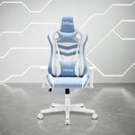 Light blue and white gaming chair with two removable pillows