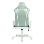 Gaming chair with white frame and green backrest on a white background 