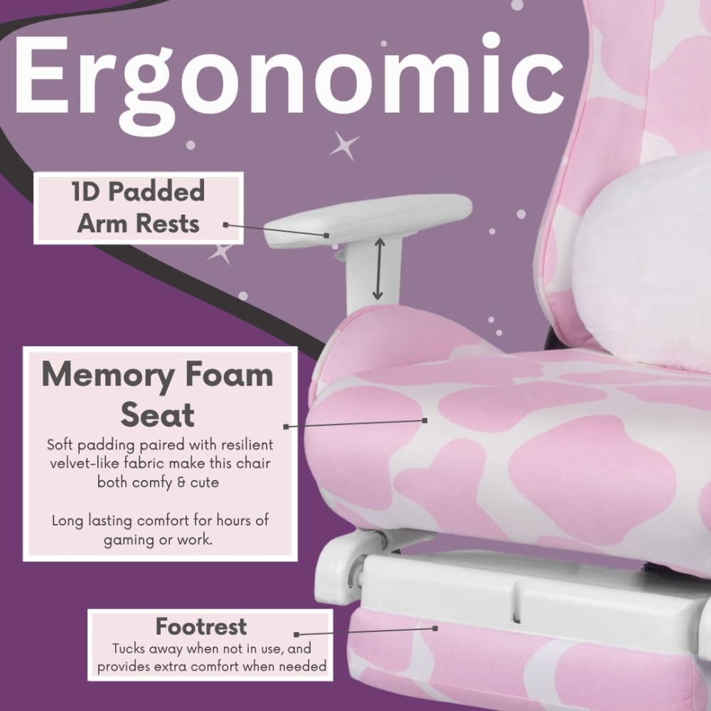 Pink Cow Gaming Chair with Footrest - Gaming Chair
