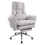 Grey tufted boucle office chair with plush lumbar pillow and wide seat 