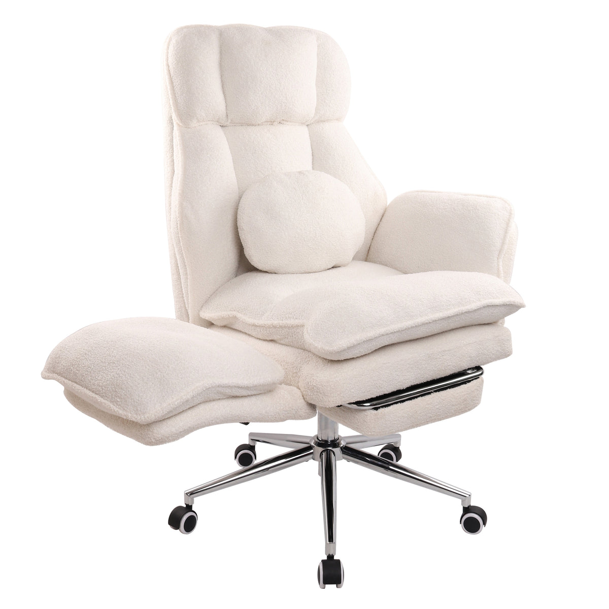 White plush wide seat gaming chair designed for cross legged comfort 