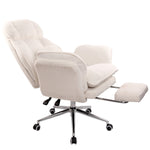 White boucle recliner chair at 135 degree recline with built-in footrest 