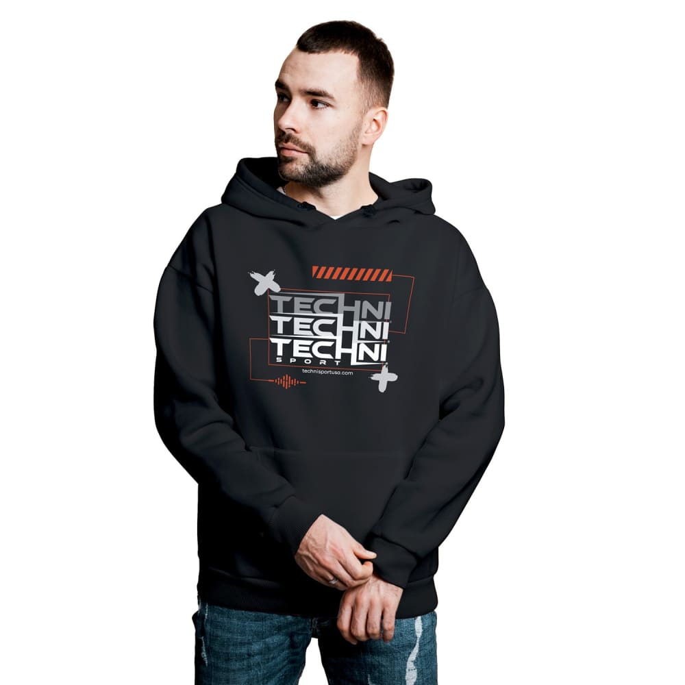 Techni Stacked Unisex Black Hoodie Hoodie