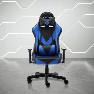 Blue and black gaming chair.