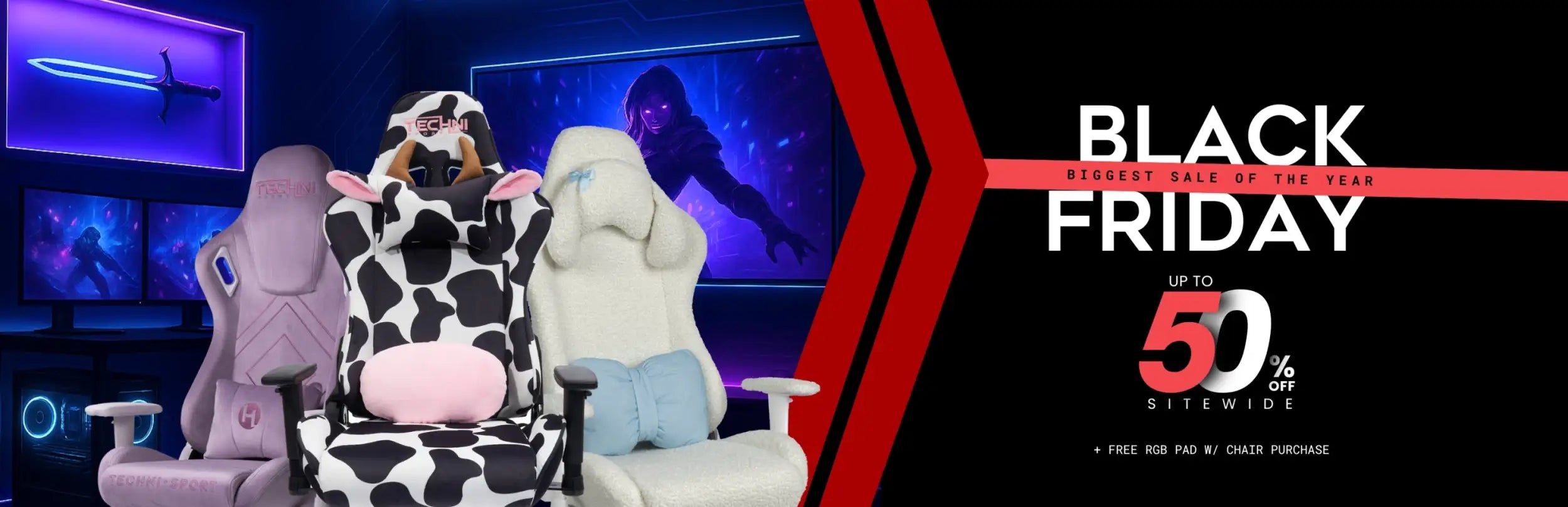 Cow print gaming chair with plush cushioning and vibrant black and white pattern.