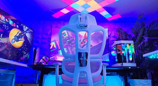 Ergonomic gaming chair with transparent frame.